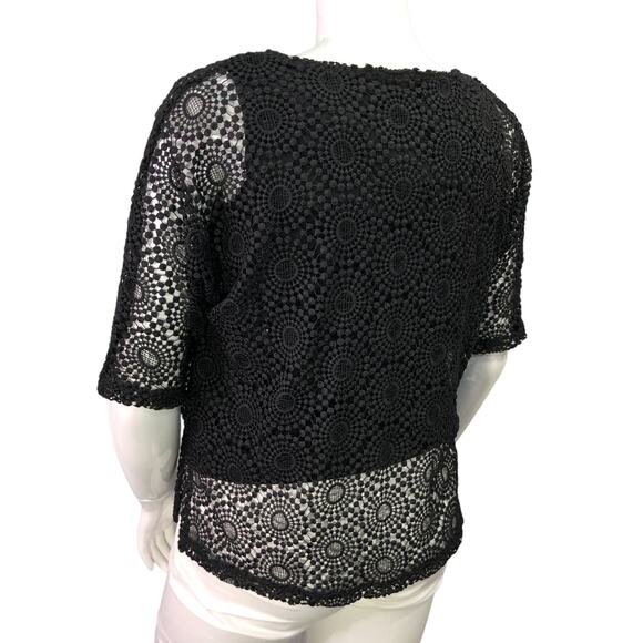 Chicos Travelers Collection Size 1 US 8 Lace Overlay Top Black Crochet NEW - Picture 6 of 16